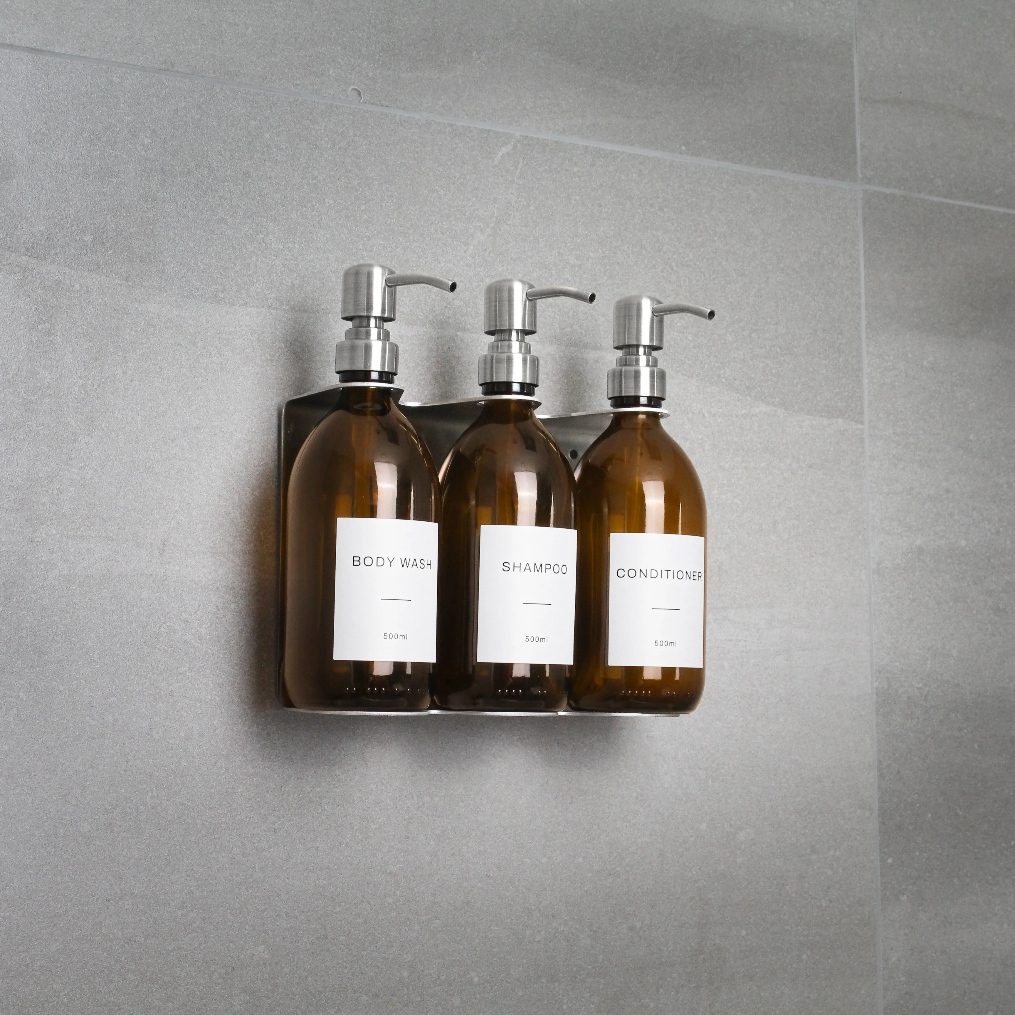 Silver Wall Bracket & Amber Glass Dispenser Set - Image 4