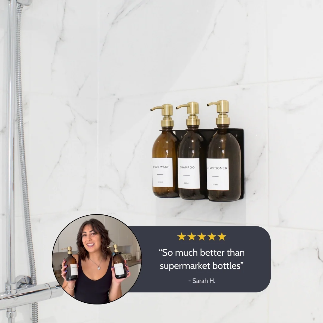 Black Wall Bracket & Amber Glass Dispenser Set - Image 3