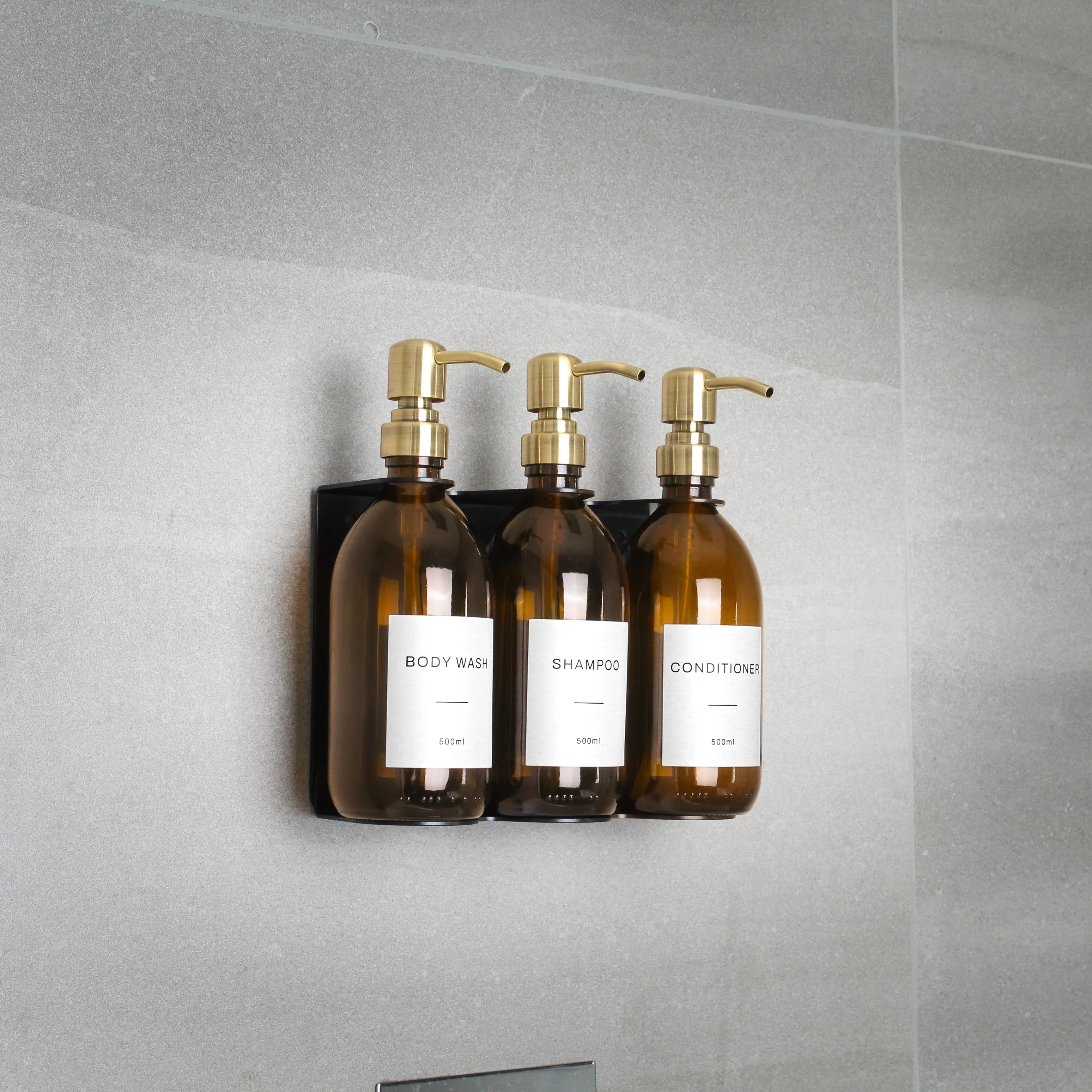 Black Wall Bracket & Amber Glass Dispenser Set - Image 4