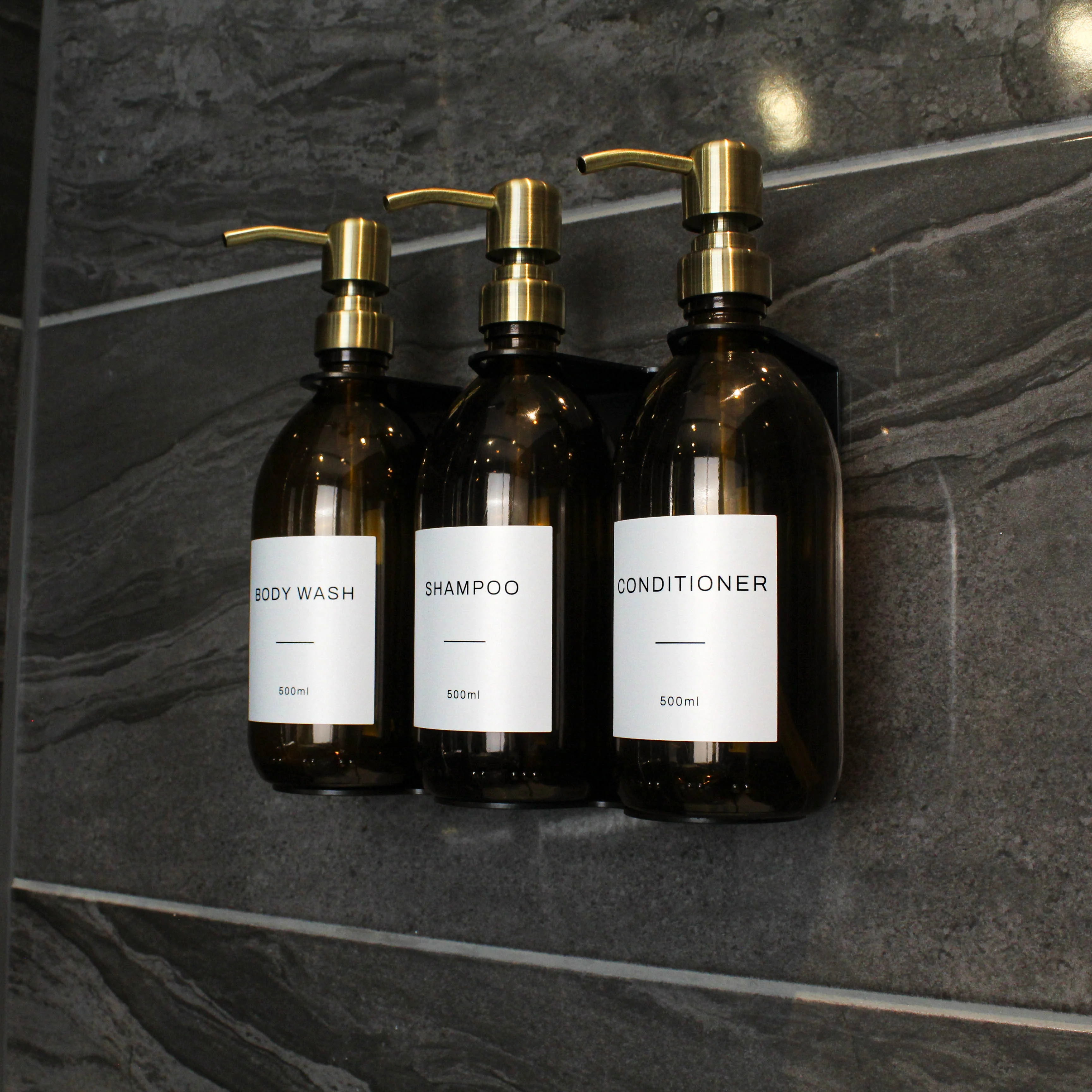 Black Wall Bracket & Amber Glass Dispenser Set - Image 5
