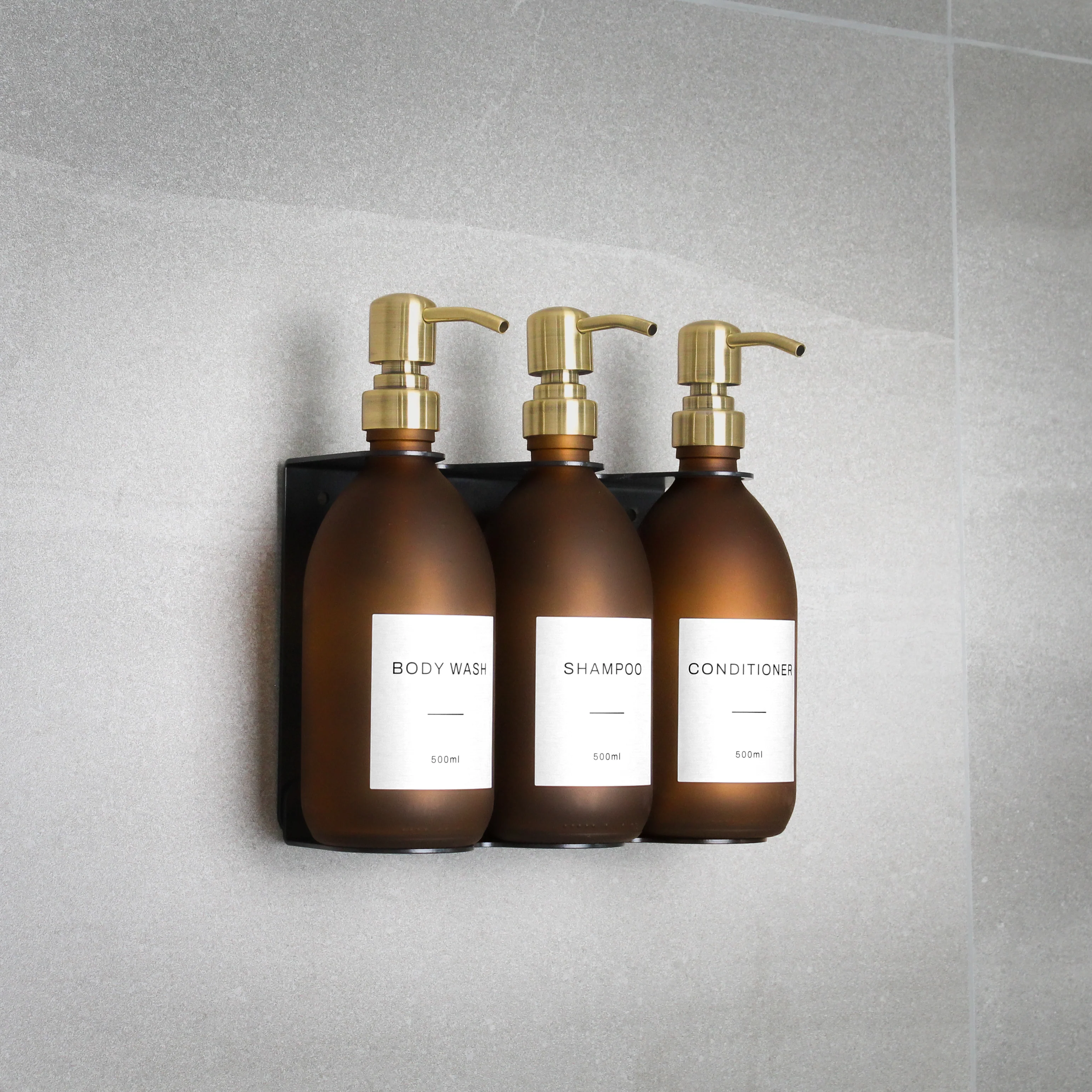 Black Wall Bracket & Frosted Amber Glass Dispenser Set - Image 2