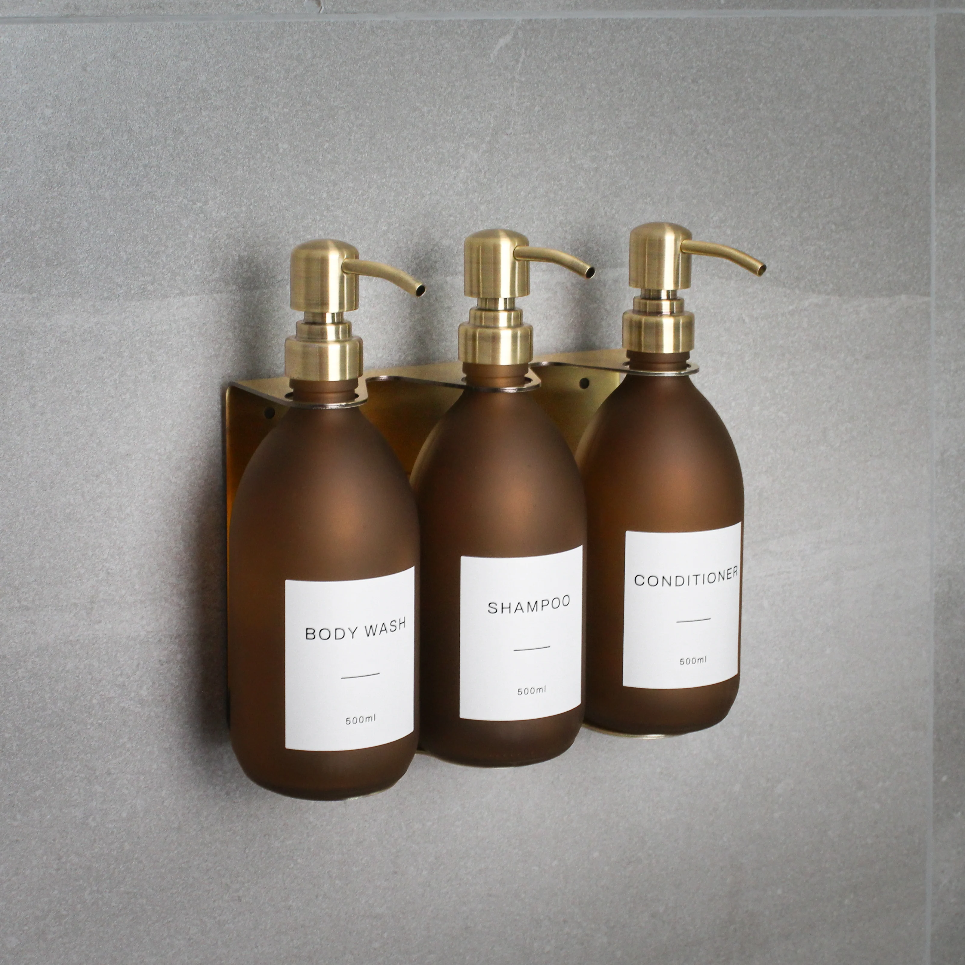 Gold Wall Bracket & Frosted Amber Glass Dispenser Set - Image 3