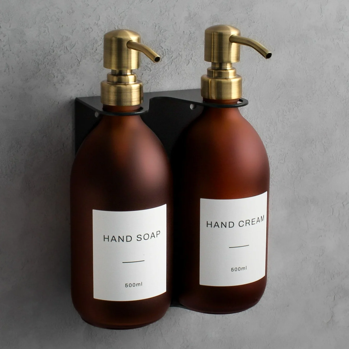 Black Wall Bracket & Frosted Amber Glass Dispenser Set - Image 4