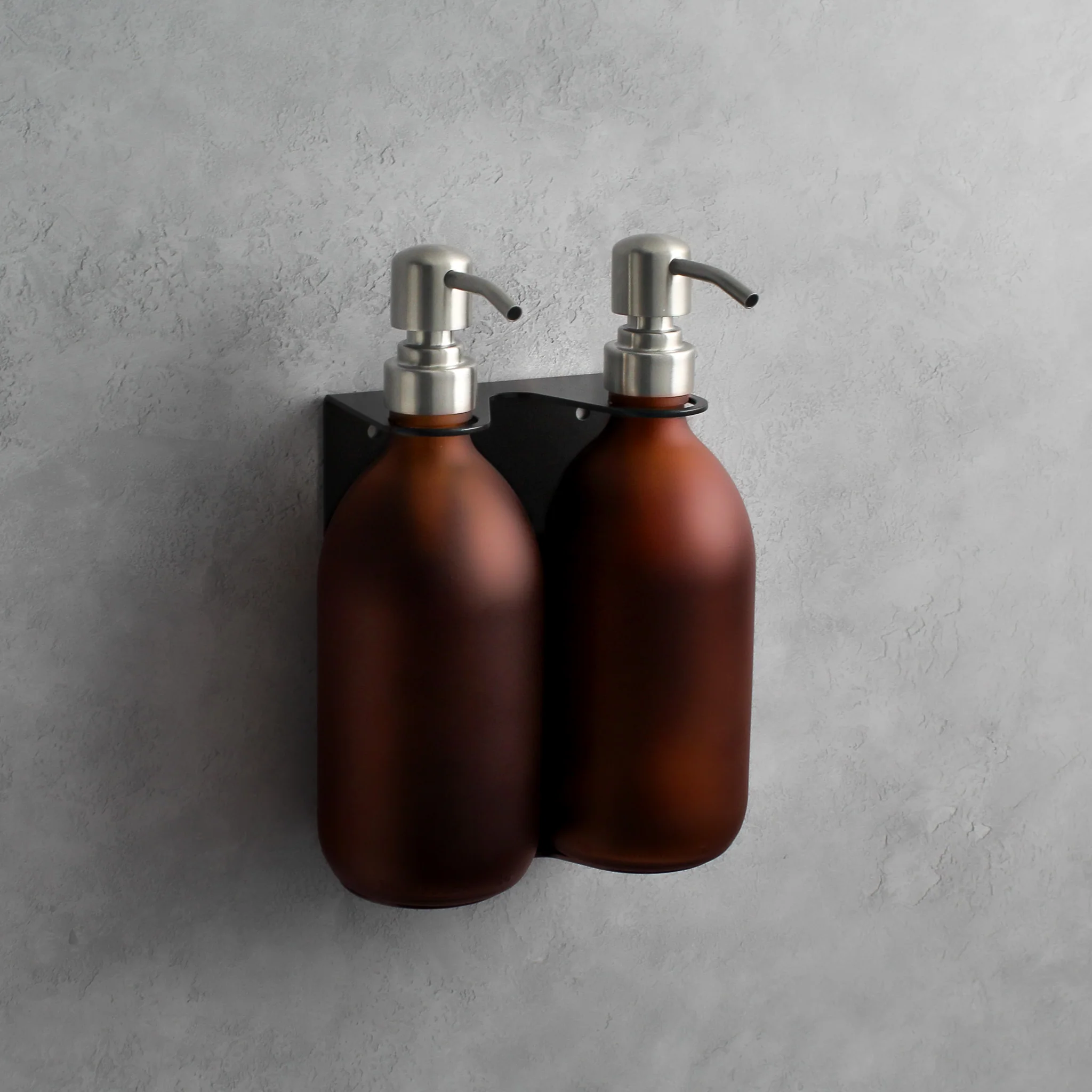 Black Wall Bracket & Frosted Amber Glass Dispenser Set - Image 6