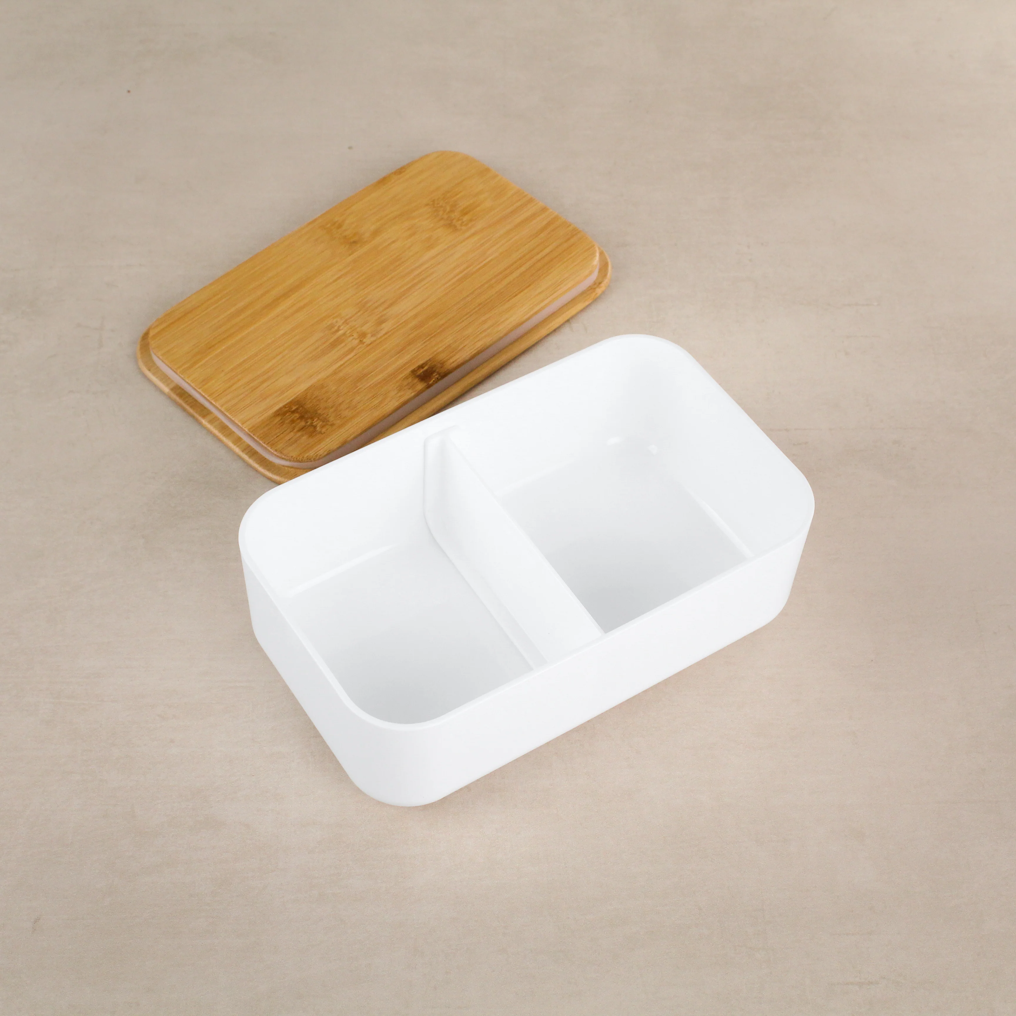 White Lunch Box with Bamboo Lid - Image 3