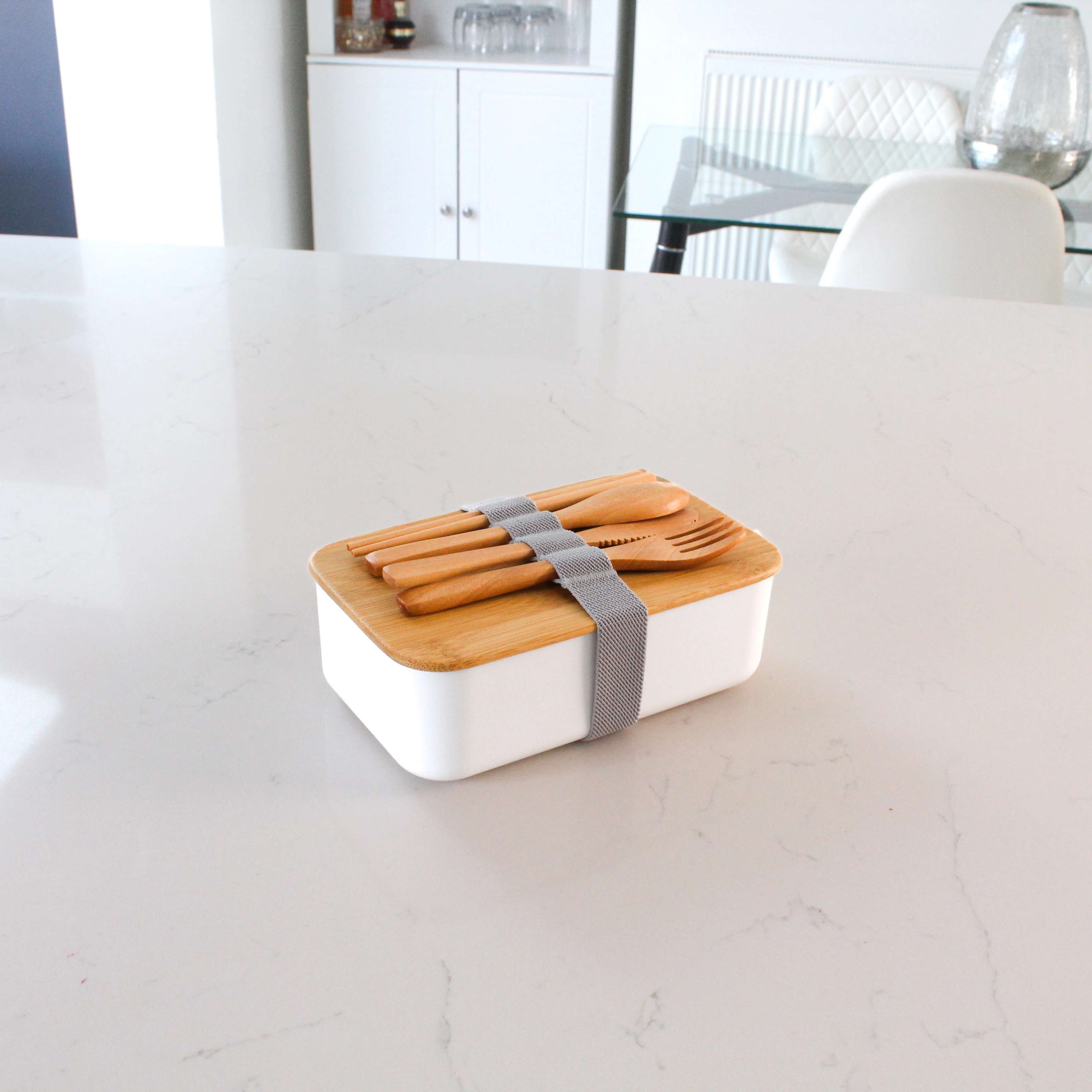 White Lunch Box with Bamboo Lid - Image 9