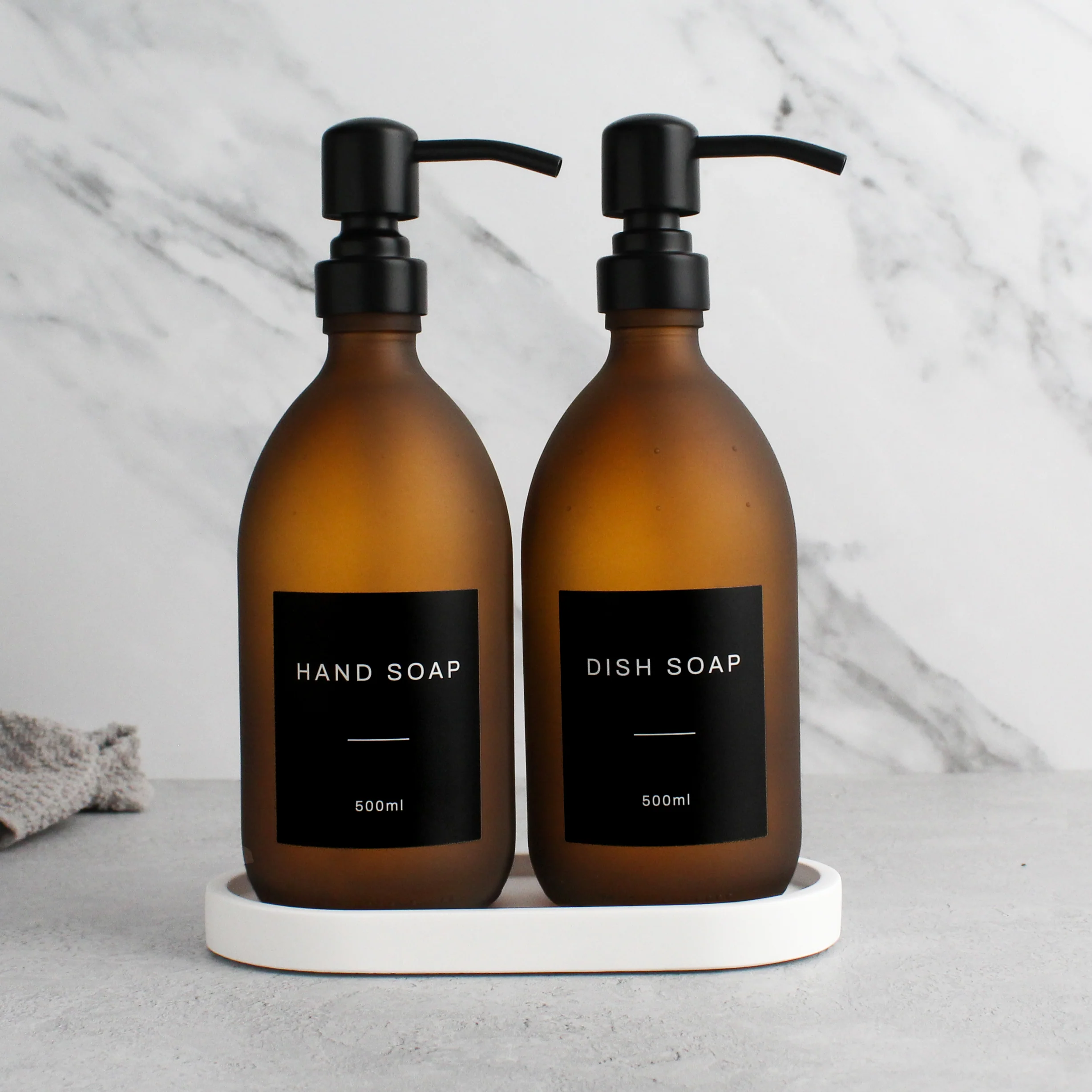 Hand Soap & Dish Soap Frosted Amber Glass Set - Image 9